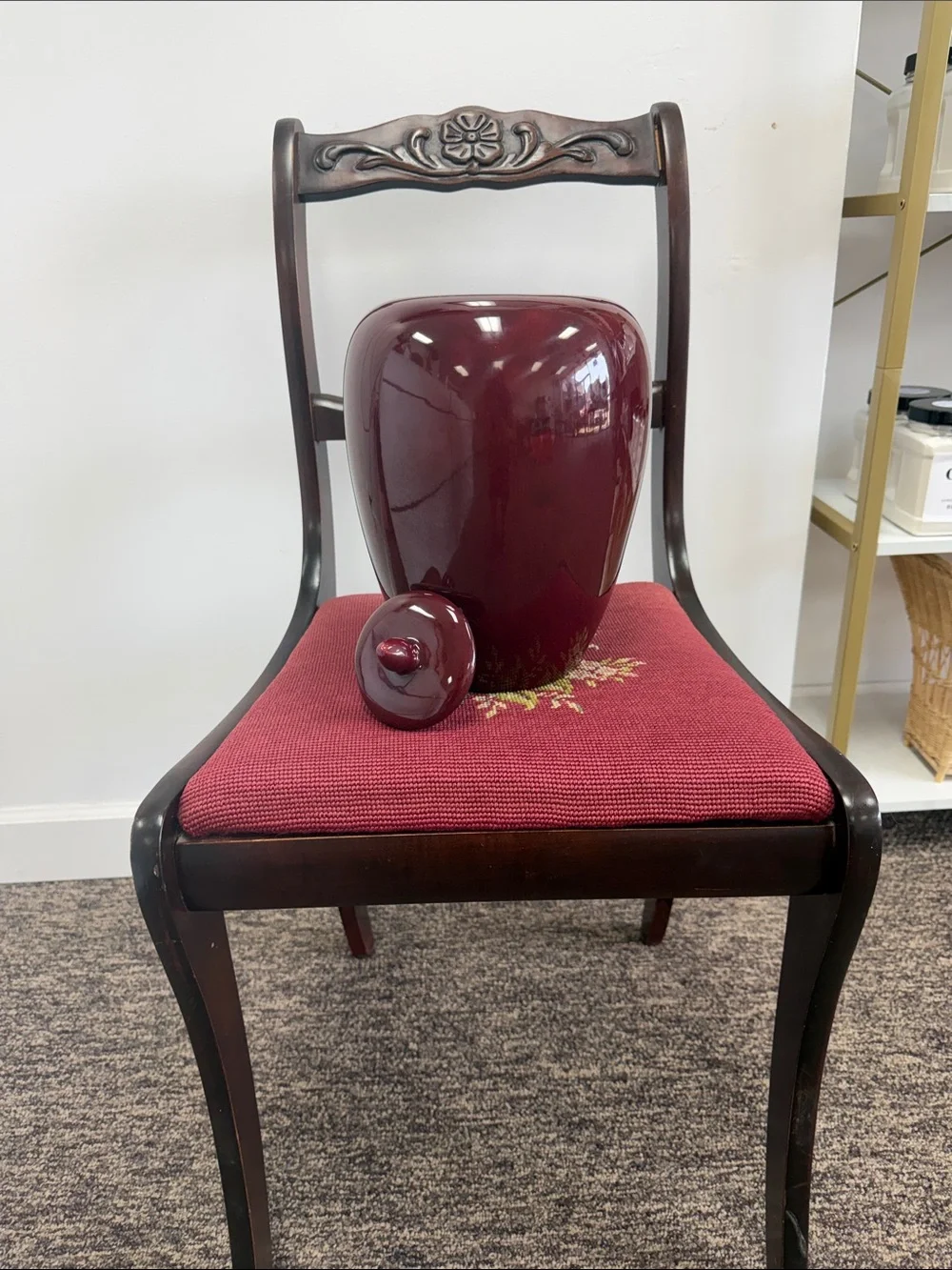 Elegant Deep Burgundy Ceramic Decorative Jar with Lid